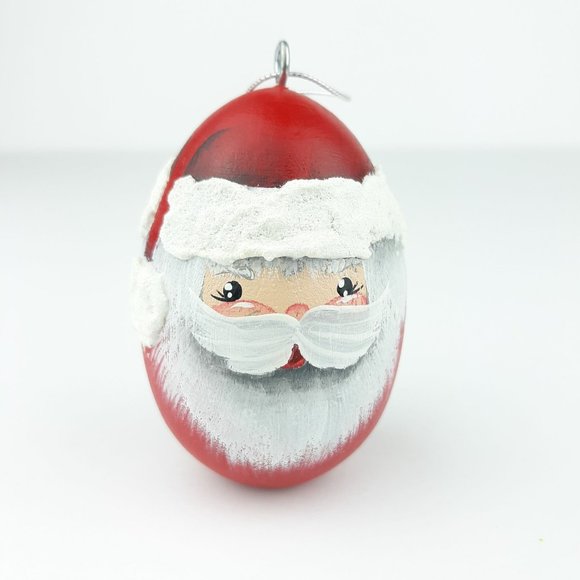 Wood Egg Painted Santa Christmas Ornament Red White - Picture 3 of 12